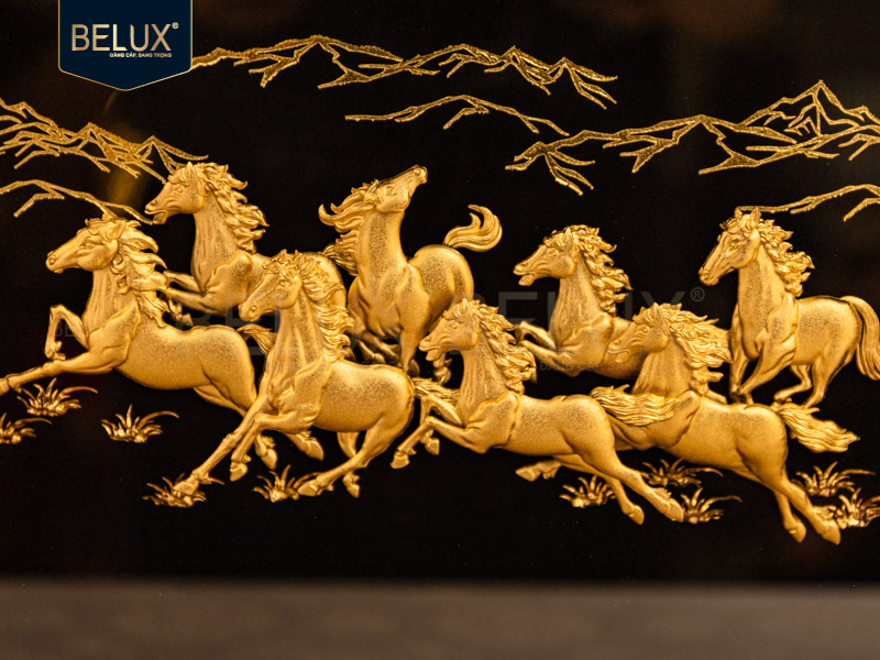 Tranh Bát Mã Dát Vàng 24k 39x30cm